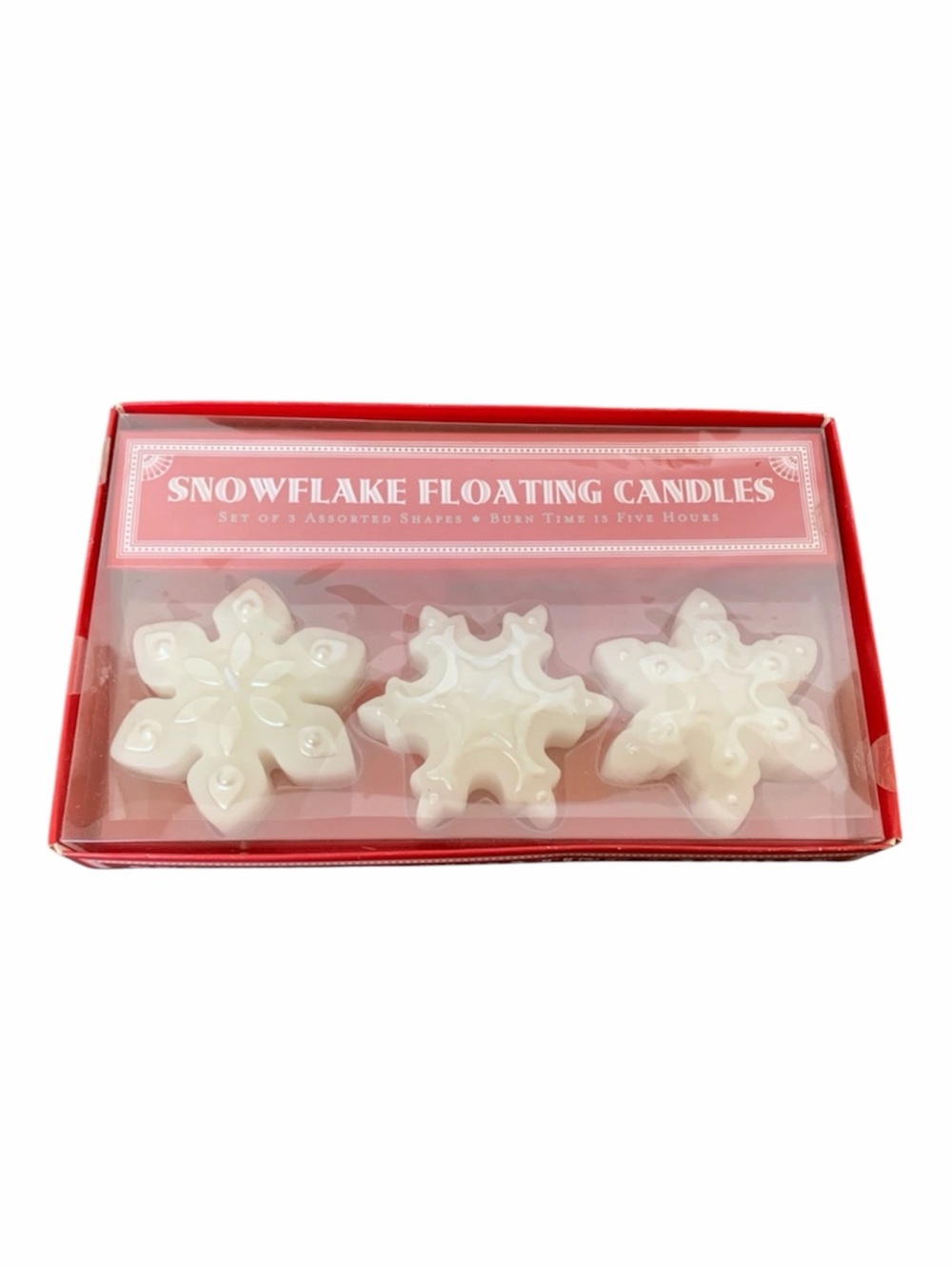 Vintage NWT Williams Sonoma Floating Candle Set of 3 Snowflakes White Silver